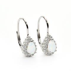 Silberne Ohrringe mit weißem Opal und Zirkonen