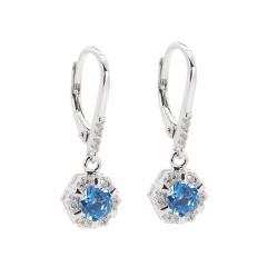 Silberne Ohrringe mit Aquamarin und Zirkonen