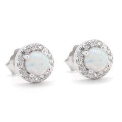 Silberne Ohrringe mit weißem Opal und Zirkonen