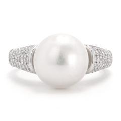 Silberring mit weißer Perle und Zirkonen