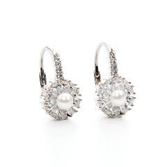 Silberne Ohrringe mit Perle und Zirkonen