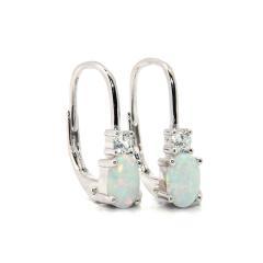 Silberne Ohrringe mit weißem Opal und Zirkonen