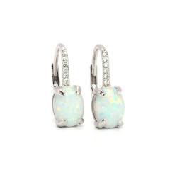 Silberne Ohrringe mit weißem Opal und Zirkonen