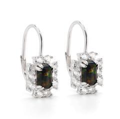 Silberohrringe mit schwarzem Opal und Zirkonia