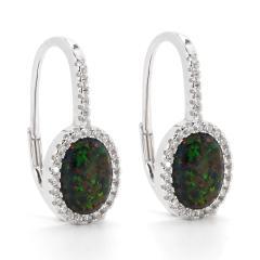 Silberohrringe mit schwarzem Opal und Zirkonia
