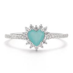 Silberring Herz mit Aquamarin und Zirkonen