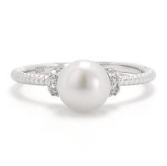 Silberring mit weißer Perle und Zirkonen