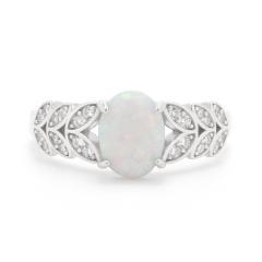 Silberring mit weißem Opal und Zirkonia