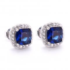 Silberohrringe mit blauem Saphir und Zirkonia