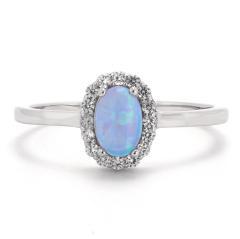 Silberring mit blauem Opal und Zirkonia