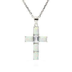 Silberanhänger Kreuz mit weißen Opalen und Zirkon