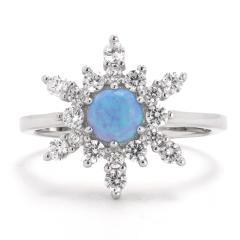 Silberring Schneeflocke mit blauem Opal und Zirkonen
