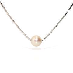Silberkette mit festem Kugelornament mit weißer Perle