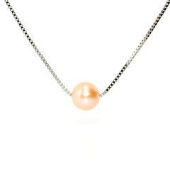 Silberkette mit festem Kugelornament mit goldbrauner Perle