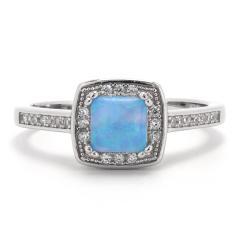 Silberring mit blauem Opal und Zirkonia
