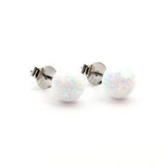 Silberkugel-Ohrringe mit weißem Opal 7mm