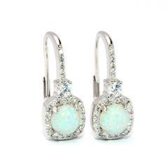 Silberne Ohrringe mit weißem Opal und Zirkonen